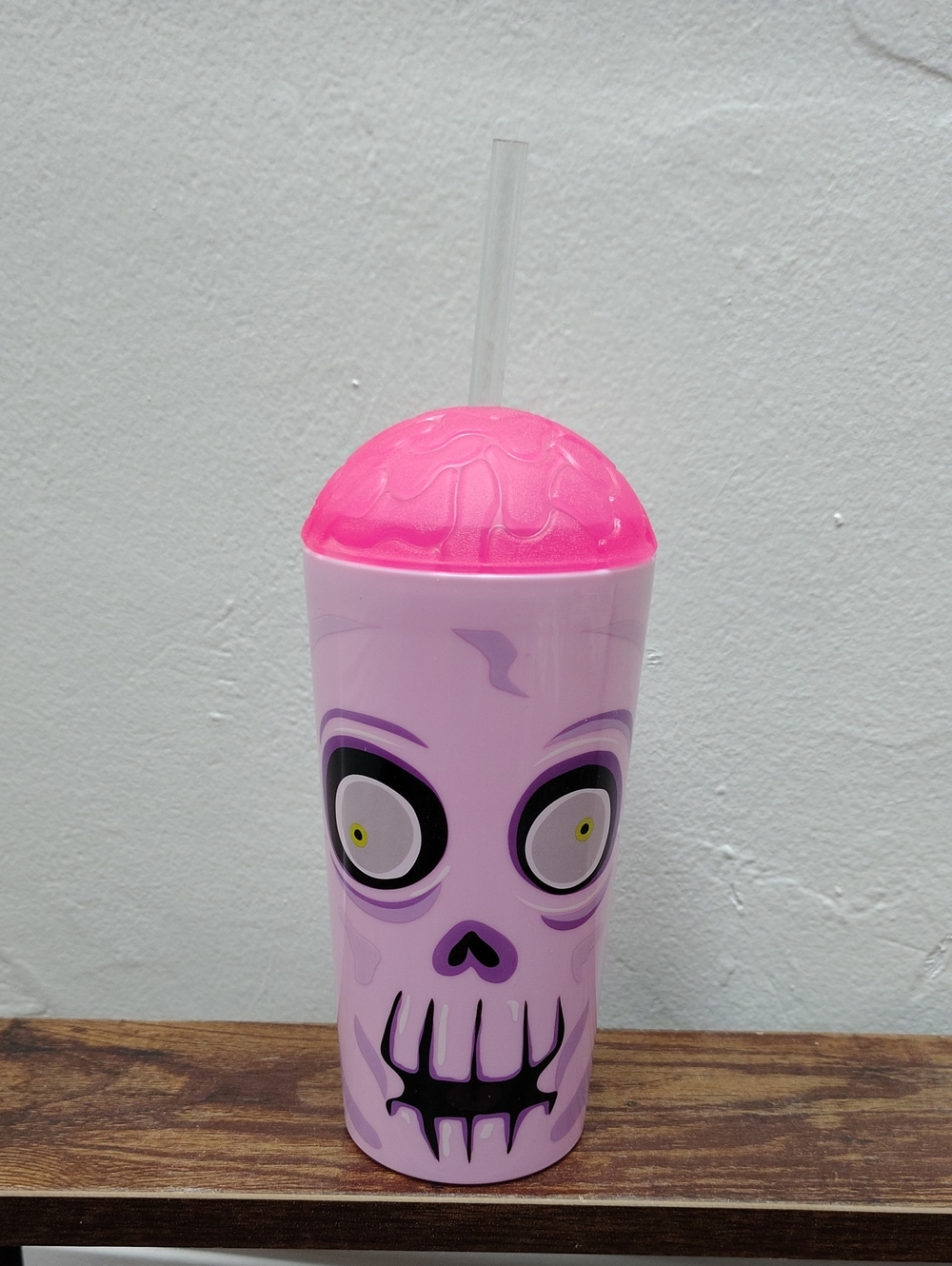 New Cool Gear Plastic Glass Pink Zombie Cup with Straw And Brains Top